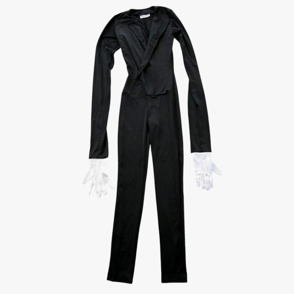 NEW Yandy Creepy Slim Slender Man Costume Long Arm Black Jumpsuit S/M - Picture 4 of 7